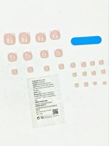 極簡風格白邊法式美甲24入方頭仿真甲和貼腳趾甲套裝，適用於日常穿戴、約會、工作和旅行美甲 - 彩色 - 查看 2