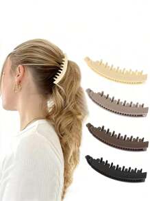 4 件女士多色大号磨砂香蕉扭发夹后脑勺高端无痕竖夹高马尾发夹发饰适合日常休闲使用，发夹，发夹爪夹