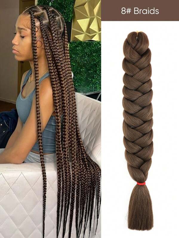 Black Pre Stretched Extension Jumb Braiding Hair 40 Inch Pack Of 1 Low Temperature Synthetic Hair Braided Hair Extensions Professional Synthetic Fiber Crochet Multicolour Braids For Women Cosplay Braided Wear Soft Yaki Texture, Hot Water Setting 165g/Pack Woven Hair Extensions For Christmas New Year Carnival Music Festival