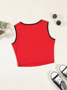 Tween Girl Summer Casual Letter & Numeral Print Racerback Tank Top