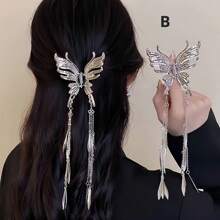 1pc Butterfly Metal Hair Clip Women's Premium Sense Half Tie Hair Clip New Chinese Fringe Small Hair Claw Hair Fascinator Tiaras Hair Clips Hair Jaw Clip Hair Clamps Hair Clutch Hair Catcher Clip, School Stuff, College Fall Winter Claw Clip Hair Accessories For Women For Vacation Outfits Woman