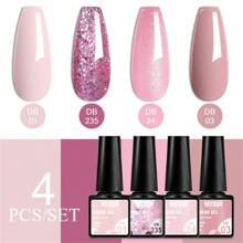 4瓶/套裸粉色凝胶指甲油，混合美甲，6毫升半永久可卸甲油胶，UV指甲油