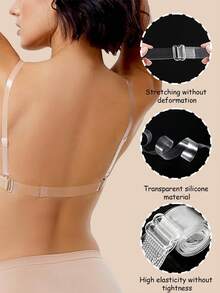 4Pcs Clear Strap Transparent Invisible Bra Strap Shoulder Straps Anti-Slip Sexy Strapless Bra Accessory - Clear - View 5