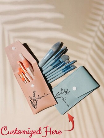 1PC Personalised Birth Flower Makeup Brush Set, Bridesmaid Makeup Brush, Travel Makeup Pouch Brush, Christmas Gift, Bridesmaid Proposal