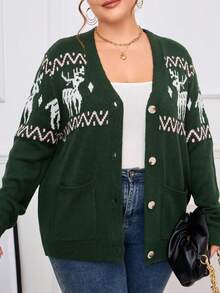 Women's Plus Size Ugly Christmas Cardigan Long Sleeve Holiday Sweaters With Cute Patterns - Green - View 4