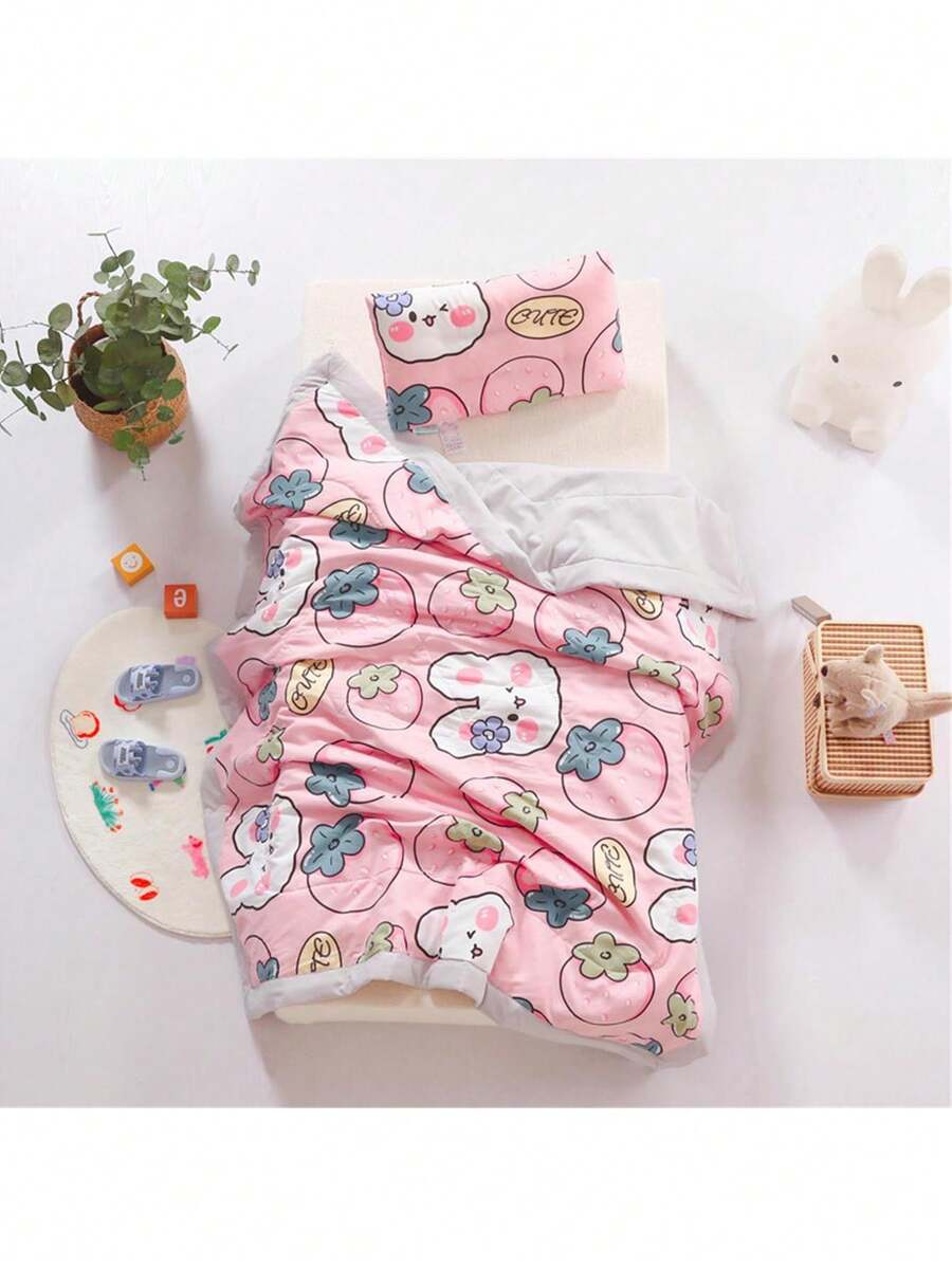 Chăn Trẻ Em Mùa Thu Ấm Áp Mẫu Giáo Ngủ Trưa Điều Hòa Chăn Xuân Thu Chăn Đơn Vỏ Chăn Bốn Mùa (120*150Cm) - dâu tây thỏ hồng - Xem 1