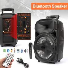 Dazone Portable Bluetooth Speaker 8" Subwoofer Wireless Speaker With Microphone, USB Rechargeable Heavy Bass Sound LED Party PA System AUX FM Remote Control LED Light Handle - Black - View 2