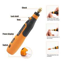 Electric Cordless Grinder Rotary Tool Drill Kit,Grinding Sanding Polishing Set Variable Speed W/46 Accessories,Type-C Charging Power Rotary Tool For Engraving, Sanding, Polishing, Drilling, Grinding, Small DIY Crafts Tools - Orange - View 4