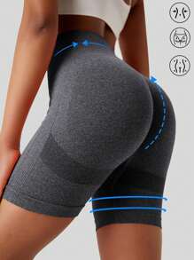 Women's Grey Elasticity Push Up Tight Sports Shorts For Running, Training, Yoga Spandex Shorts Women Boxer Shorts