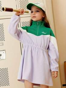Annil Tween Girl Dresses Spring And Autumn Long Sleeved Fashionable Stand Collar Warm Contrast Color Stitching Dresses