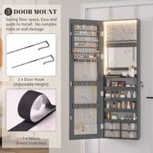 Vlsrka 47.2 Inch Full Length Mirror With Storage, Wall Mount Mirror Jewelry Cabinet, Over The Door Hanging Jewelry Armoire Organizer, Built-In Light, 4 Drawers, 5 Shelves, Lockable - 灰色 - 查看 6