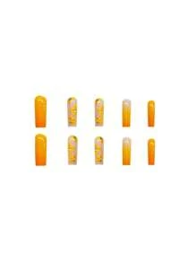 24 piezas Uñas postizas de estilo de pétalos de flores en degradado de naranja con forma de ataúd 3D, uñas postizas adecuadas para mujeres y niñas para suministros diarios de uñas uñas falsas uña falsa uña acrílica