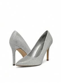 女士細跟高跟鞋，尖頭純色優雅時尚的婚禮晚宴鞋，適合正式和休閒活動 - 銀色 - 查看 7