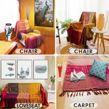 Boho Throw Blanket, Chenille Jacquard Tassels Throw Blankets For Bed Couch Soft Chair, Bohemian Fringe Tassels (Red, S:60x75 - Đỏ - Xem 4