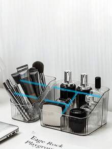 1pc Thick Transparent Compartment Storage Box, Desktop Organizer For Cosmetics, Lipstick, Makeup Brushes And Pens - Multicolor - View 4