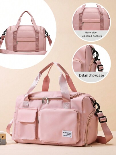 1 Pc Tidal Current Contrast Color Big Children Tote Bag Travel Bag Maiden Lightweight Shoulder Bag Crossbody Bag Storage Bag Gym Bag Luggage Bag Overnight Bag Versatile Multifunction With Shoe Bag With Multi Pockets  Portable Large Capacity Adjustable  With Zipper Carry On Bag For Travel  Outdoor Schools Sports Vacation Gifts For Friends Daughter Solid Color Nylon Fashion  Double Pocket  Design  Exquisite Elegant Casual Bag  For  Student For Boy Girl Teenager Back To School Stuff Travel Accessories