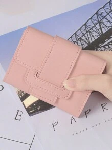 1入實色PU女式錢包，可愛卡片套，大容量，多卡槽，三折短款摺疊錢包，高端感錢包 - 三折式皮夾 - 查看 17