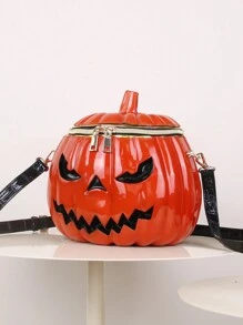 2024 Latest Halloween Pumpkin Bag, Uncommon Design Creative Circular Concave Shape Crossbody Bag For Women, Large Capacity Vintage Silver/Gold Shoulder Bag For Moto Girls And Y2K Fashion, Halloween Purse, Perfect For Fancy Party Halloween Fashion & Gothic Fashion - Orange - View 2