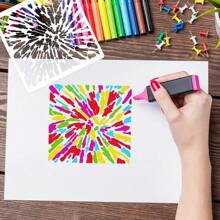 16 件几何图案模板，适用于木材、砖块、心形、圆点、单元格、齿轮、方形、线条、树形、纹理、抽象瓷砖模板、蜂窝模板，适用于墙壁、剪贴簿、饼干、家具、地板装饰、返校、学校用品等绘画 - 白色 - 查看 3