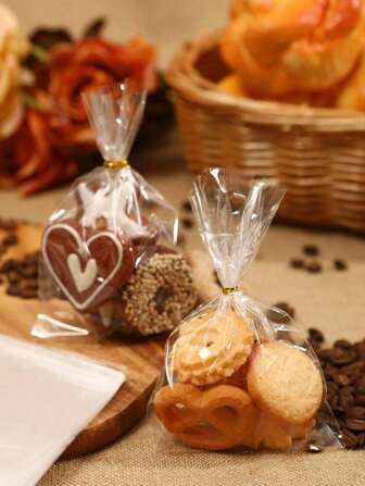 50/100pcs DIY Candy Bags Cellophane Bags Clear Bags With Twist Ties For Birthday Candy Popcorn Gift Cookie Baking Supplies Valentine Day