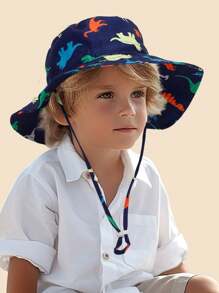 2 buc. Pălărie de găleată respirabilă pentru copii, culoare solidă și imprimat cu dinozauri, pentru activități în aer liber și utilizare zilnică - Multicolor - Vizualizare 2