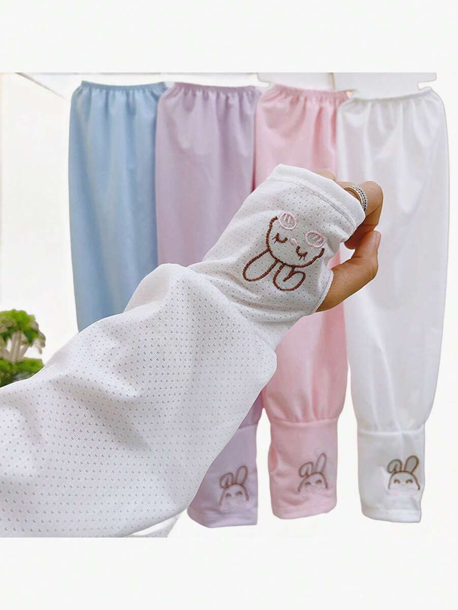 1 par de mangas de hielo de malla transpirable de manga ancha para mujer, mangas de brazo de cubierta de protección solar con diseño lindo de conejo para el verano - Multicolor - Ver 1