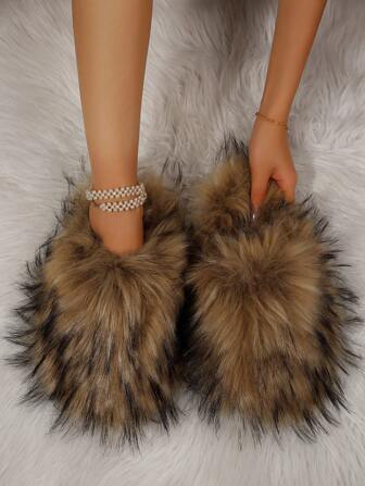 Fluffy Fluffy Lined Slippers, Soft Sole, Warm, Non-Slip, For Indoor & Outdoor Wear, Yellow, Autumn/Winter