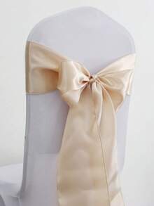 10pcs Champagne Satin Chair Bow Ribbon Ties Hotel Party Banquet  Birthday Event Wedding Decoration Silk Chair Sash Knot - Champagne - View 4
