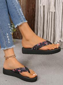 Sandalias de mujer de moda de verano con cuña y dedal, suela gruesa antideslizante para playa, chanclas cómodas y casuales para vacaciones