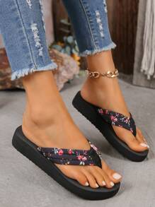 Sandalias de mujer de moda de verano con cuña y dedal, suela gruesa antideslizante para playa, chanclas cómodas y casuales para vacaciones