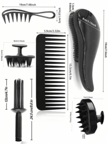 1 Multi-Functional Comb Suitable For Various Shapes, Dry And Wet Dual-Purpose Brush, Massage Hair Brush, Salon Household Wide Toothed Comb, Curling Stick, Black Comb - Multicolor - View 2