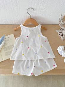 Conjunto de parte superior bordada y shorts con estampado floral para bebé niña en verano