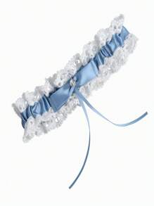 婚禮新娘腿上裝飾,白色蕾絲,鑽石和蝴蝶結裝飾,女式褲襪帶大腿珠寶可愛