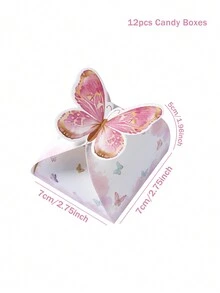 12入組粉色蝴蝶禮盒，禮品包裝用品創意DIY包裝用品，適用於生日、新娘派對、婚禮、家庭假日派對