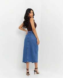 Women Denim Skirts - Màu xanh lam - Xem 2