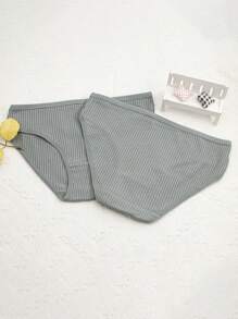 5件套女士麻绿色纹理舒适性感比基尼内裤 - 霧霾藍 - 查看 3