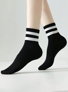 5 Pairs Women's Simple Style Double-Bar Fashion Mid-Calf Socks For All Seasons, Fall - Multicolor - View 5