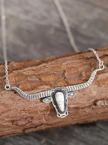 Turquoise Decor Necklace - Silver - View 5