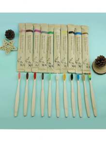 10pcs Bamboo Toothbrush, Manual Wooden Handle Toothbrushes With Soft Bristles For Sensitive Teeth Gums, For Deep Cleaning Oral Care At Home For Daily Life Home Bathroom Decor Fall Decor - Multicolor - View 3