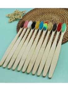 10pcs Bamboo Toothbrush, Manual Wooden Handle Toothbrushes With Soft Bristles For Sensitive Teeth Gums, For Deep Cleaning Oral Care At Home For Daily Life Home Bathroom Decor Fall Decor - Multicolor - View 4