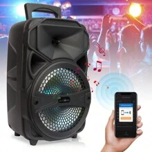 Dazone Portable Bluetooth Speaker 8" Subwoofer Wireless Speaker With Microphone, USB Rechargeable Heavy Bass Sound LED Party PA System AUX FM Remote Control LED Light Handle - Black - View 8