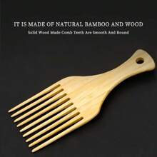 Peine de afro de madera de bambú natural para cabello largo, grueso y rizado, peine para desenredar con dientes anchos - Albaricoque - Ver 2