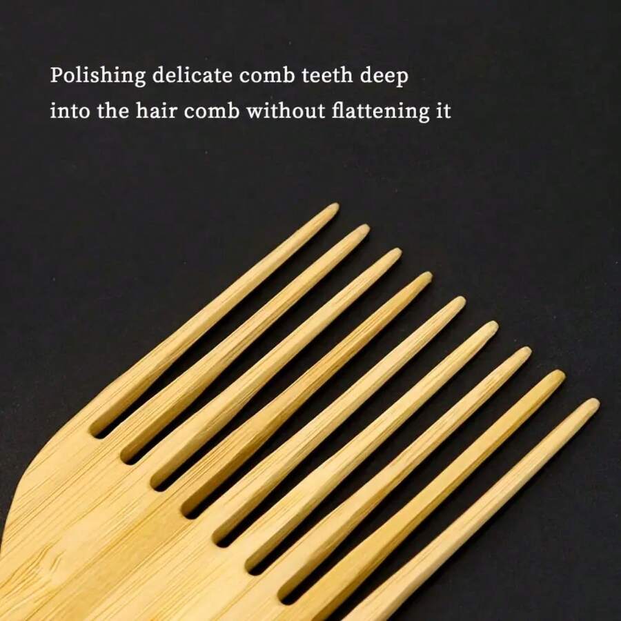 Natural Bamboo Wooden Afro Pick Comb For Long, Thick, Curly Hair