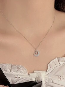 BALMORA 1件S925纯银优雅可爱星月吊坠项链，女士时尚锁骨链，适合派对、日常佩戴、礼品 - 銀色 - 查看 8