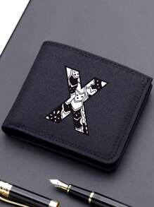 1 件时尚钱包，方便的黑色帆布卡夹，时尚 26 字母双折短钱包