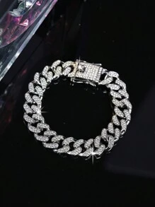 CVNANA 1個時尚冰冷手鍊,嘻哈風格,帶帶有旋轉式美元符號和鑲嵌鑽石裝飾 - 銀色 - 查看 3