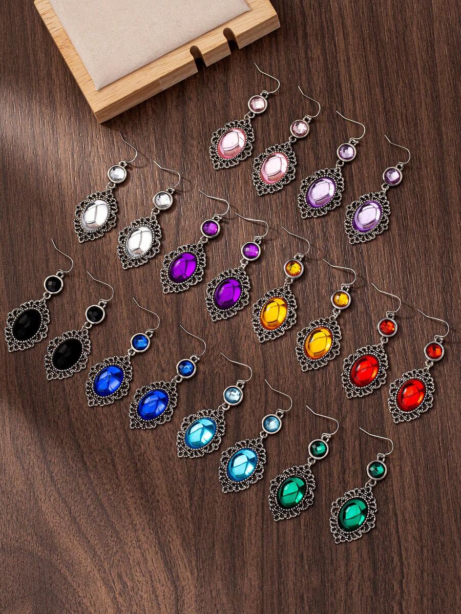 1 对复古风格夸张奢华耳环，优雅时尚耳环，多种颜色，适合作为送给女士或女友的礼物 - 異國風耳鉤耳墜 - 查看 1