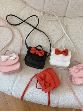 Cartoon Fashion Bowknot Shoulder PU Leather Girls' Cute Coin Crossbody Small Square Bag