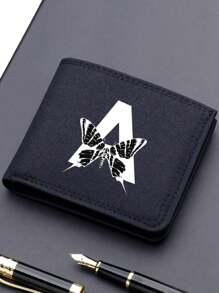 1pc Fashionable Unisex Wallet Convenient Black Canvas Card Holder 26-Letter Double Fold Short Wallet, Best Friend Gift - Black - View 36