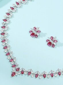 1 Bộ 3 món trang sức vòng cổ và hoa tai hình lá Zirconia, váy cưới thanh lịch, tiệc cưới, đính hôn, quà tặng cao cấp cho phụ nữ - Lá - Xem 11